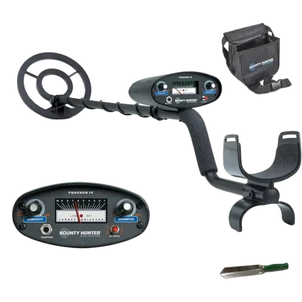 Bounty Hunter Tracker IV Metal Detector for Adults & Kids – Gold & Silver Finder with Waterproof 8" Coil, 3 Detection Modes, Easy to Use, Lightweight, Includes Digger & Pouch – Made in USA